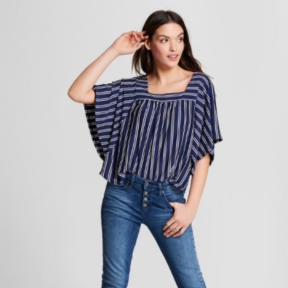 Universal Thread Navy Striped Flutter Top
